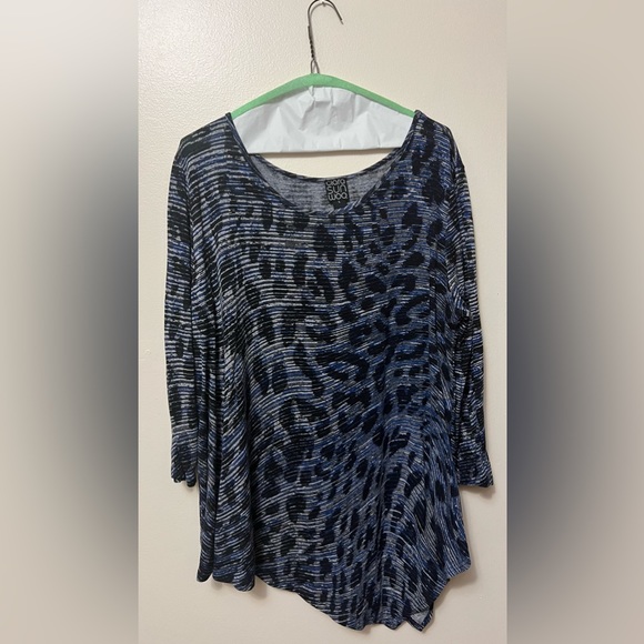 Blue and black, leopard print Ciara sun woo, women’s top size large. - Picture 1 of 3